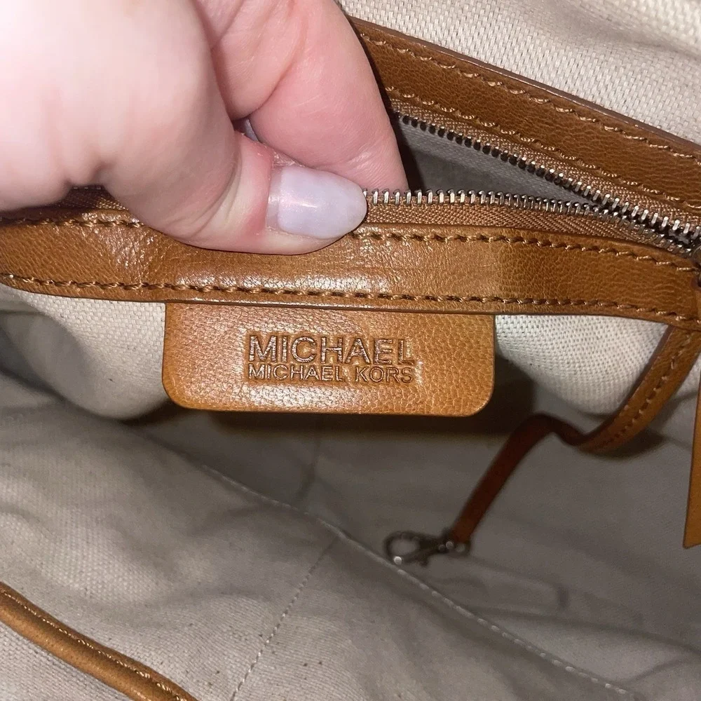 Michael Michael Kors Women's Brown Tan Leather Studded Work Bag Purse Handbag
